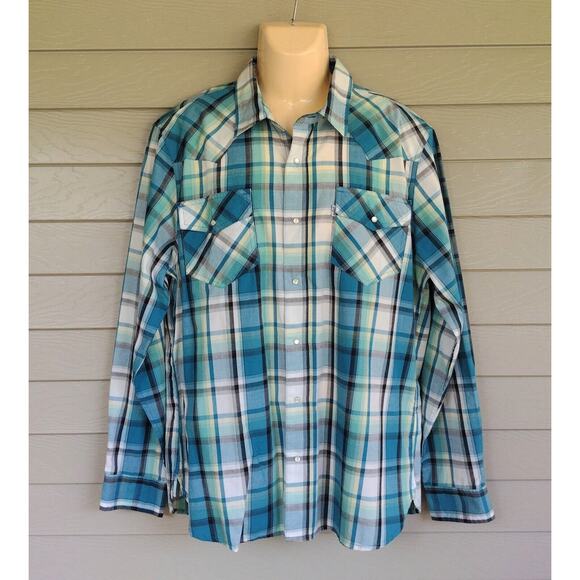 Levi's Levi Strauss Mens Turquoise Plaid Pearl Snap Modern Western Shirt Size L - Picture 1 of 4